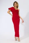 Rochie de ocazie premium tip one shoulder cu detalii 3D Confidence Rosie