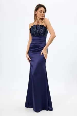 Rochie de ocazie premium tip sirena cu bust din paiete Far Away Bleumarin