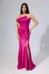 Rochie de ocazie premium tip sirena cu model one shoulder Dellora Fucsia