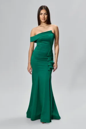 Rochie de ocazie premium tip sirena cu model one shoulder Dellora Verde