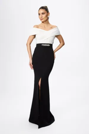 Rochie de ocazie premium tip sirena cu pliuri pe bust Giovitta Bicolora