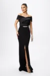 Rochie de ocazie premium tip sirena cu pliuri pe bust Giovitta Neagra