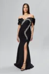 Rochie de ocazie premium tip sirena cu strass-uri si organza Santesa Neagra