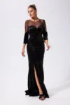 Rochie de ocazie premium tip sirena din catifea cu paiete Breeze Neagra