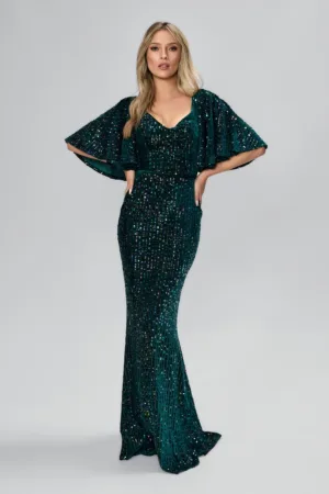 Rochie de ocazie premium tip sirena din catifea cu paiete Faithfull Verde