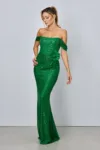 Rochie de ocazie premium tip sirena din paiete cu maneci lasate Ephemere Verde