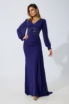 Rochie de ocazie premium tip sirena din voal cu broderie Impulse Albastra
