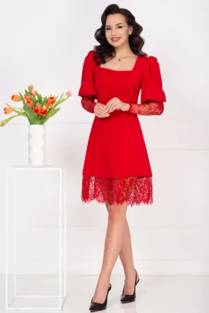 Rochie de ocazie rosie in clos Theodora cu dantela