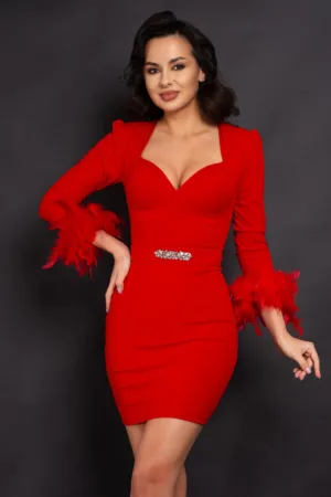 Rochie de ocazie rosie scurta Leonora cu accesoriu din strassuri