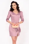 Rochie de ocazie roz Sara scurta cu funda stilizata