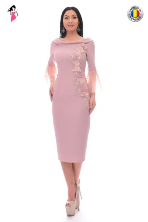 Rochie de ocazie sau de zi dreapta cu broderie aplicata manual