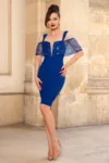 Rochie de ocazie scurta albastru royal decorata cu paiete