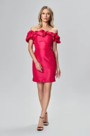 Rochie de ocazie scurta cu volane Monia Fucsia