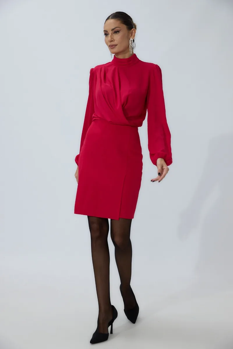 Rochie de ocazie scurta din voal si crepe Zelda Magenta