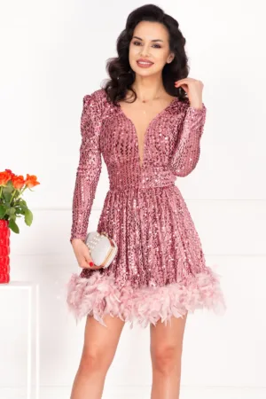 Rochie de ocazie scurta roz Jessica in clos cu paiete