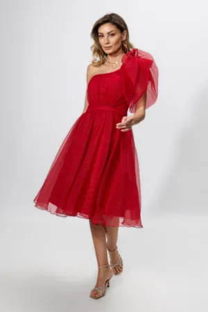 Rochie de ocazie tip baby dol cu model one shoulder Kissa Rosie