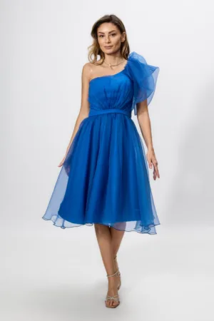 Rochie de ocazie tip baby doll cu model one shoulder Kissa Albastra