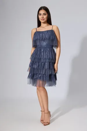 Rochie de ocazie tip baby doll din dantela Anisia Indigo