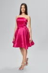 Rochie de ocazie tip baby doll din satin cu bretele din strass-uri Blush Fucsia