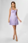 Rochie de ocazie tip baby doll din satin cu paiete pe bust Karissima Lila