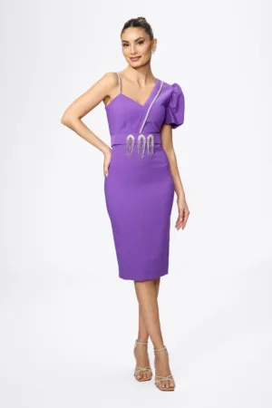 Rochie de ocazie tip one shoulder accesorizata cu strass-uri Vista Mov