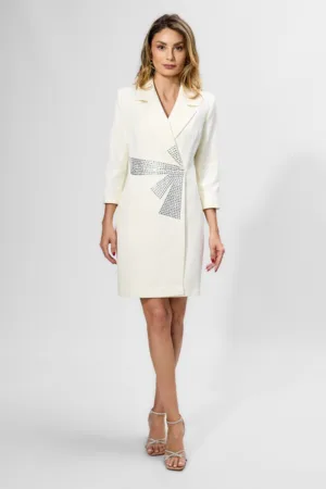 Rochie de ocazie tip sacou cu strass-uri Rivka Ecru