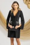 Rochie de ocazie tip sacou neagra cu fundite tip bijuterie