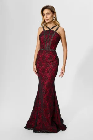 Rochie de ocazie tip sirena din dantela Mallora Neagra