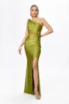 Rochie de ocazie tip sirena din licra cu flori 3D pe umari si talie Guadalupe Fistic