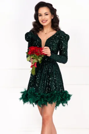 Rochie de ocazie verde scurta Jessica in clos cu paiete