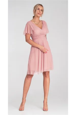 Rochie de petrecere - M1206 - roz - din plasa -