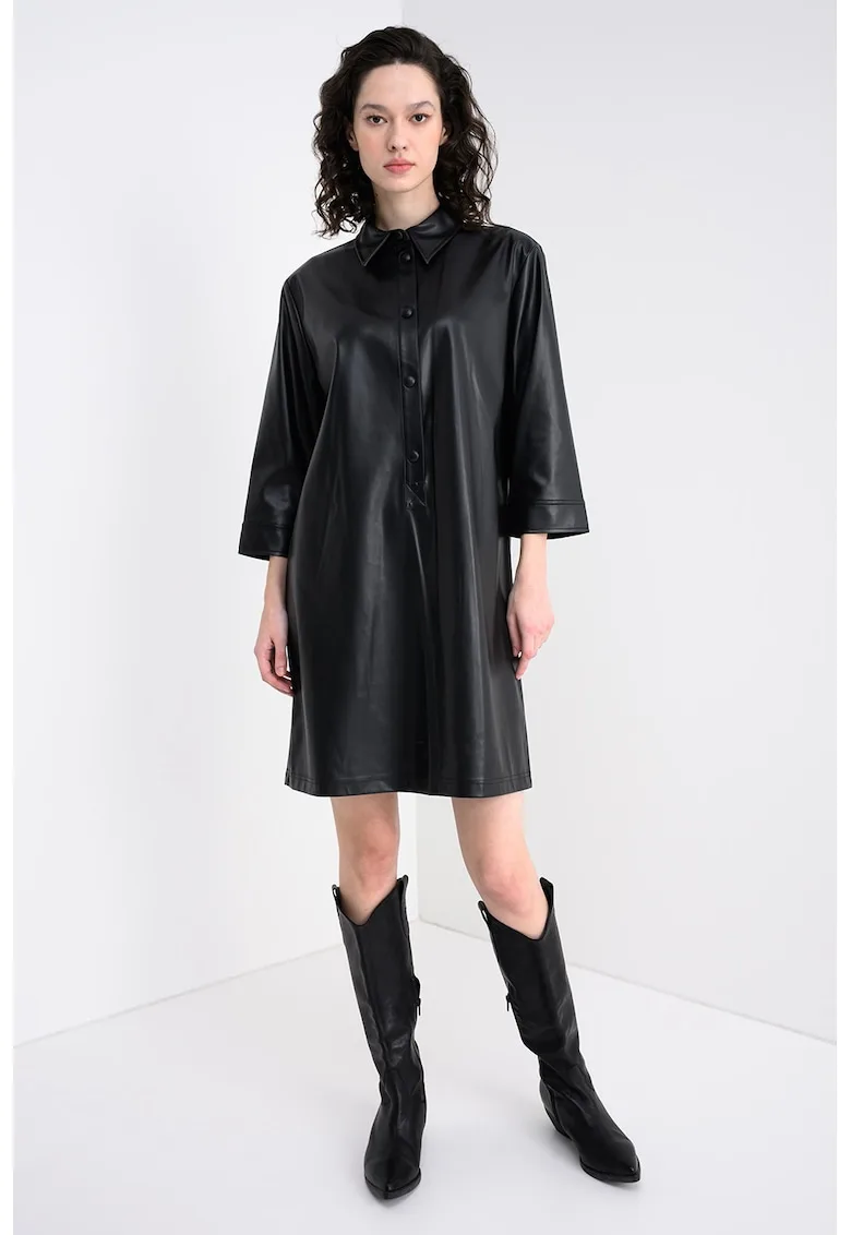 Rochie de piele ecologica cu maneri 3/4