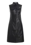 Rochie de piele ecologica fara maneci cu buzunare cu clapa