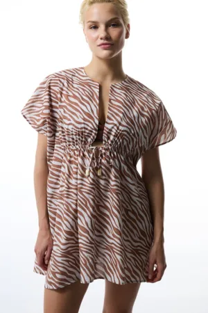 Rochie de plaja cu animal print - din bumbac - pentru plaja