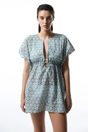 Rochie de plaja de bumbac - cu imprimeu