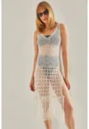 Rochie de plaja pentru dama - Tricot - Ecru -