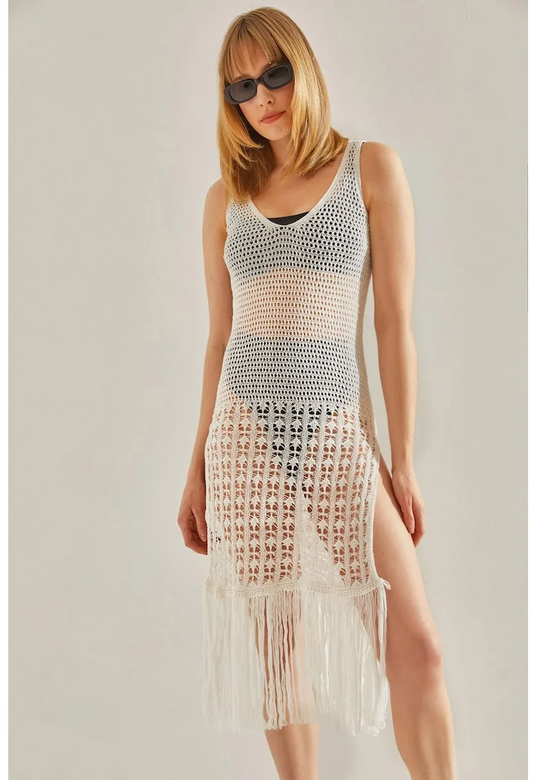 Rochie de plaja pentru dama - Tricot - Ecru -