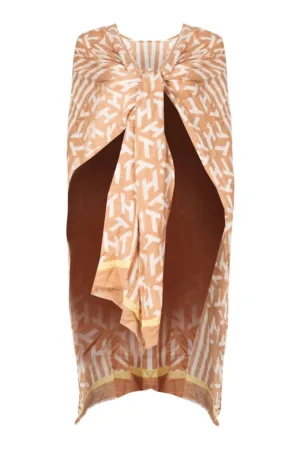 Rochie de plaja tip poncho cu imprimeu logo -