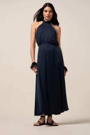 Rochie de satin cu decolteu halter