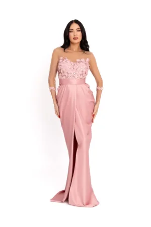 Rochie de satin cu detaliu floral