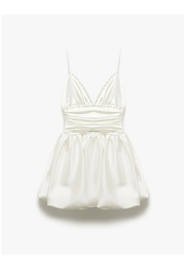 Rochie de satin cu perle sintetice