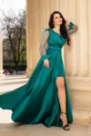 Rochie de seara Eliana verde satinata cu aplicatii pretioase