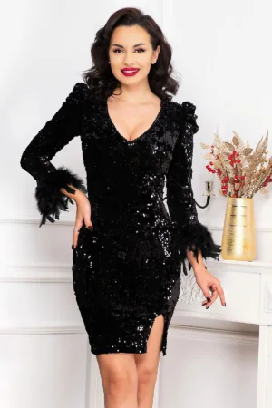 Rochie de seara Elma pretioasa neagra cu paiete si fulgi