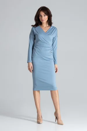 Rochie de seara K477 - eleganta - midi - albastru - viscoza