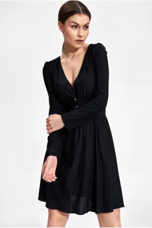 Rochie de seara M861 - neagra - maneci lungi - poliester - eleganta