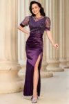 Rochie de seara Sophia mov din tafta cu bust din paiete