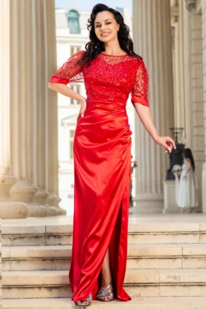 Rochie de seara Sophia rosie din tafta cu bust din paiete