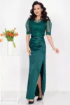 Rochie de seara Sophia verde din tafta cu bust din paiete