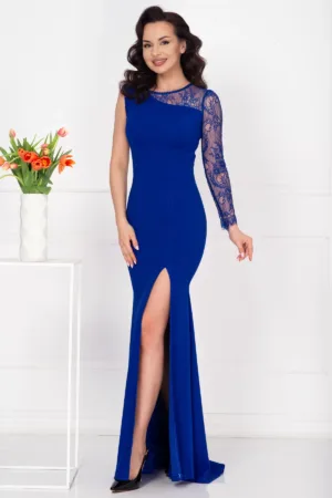 Rochie de seara albastra eleganta Jessie cu maneca din dantela