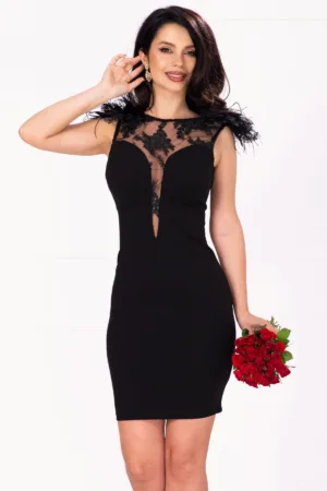 Rochie de seara cambrata Eloise neagra cu fulgi la umeri